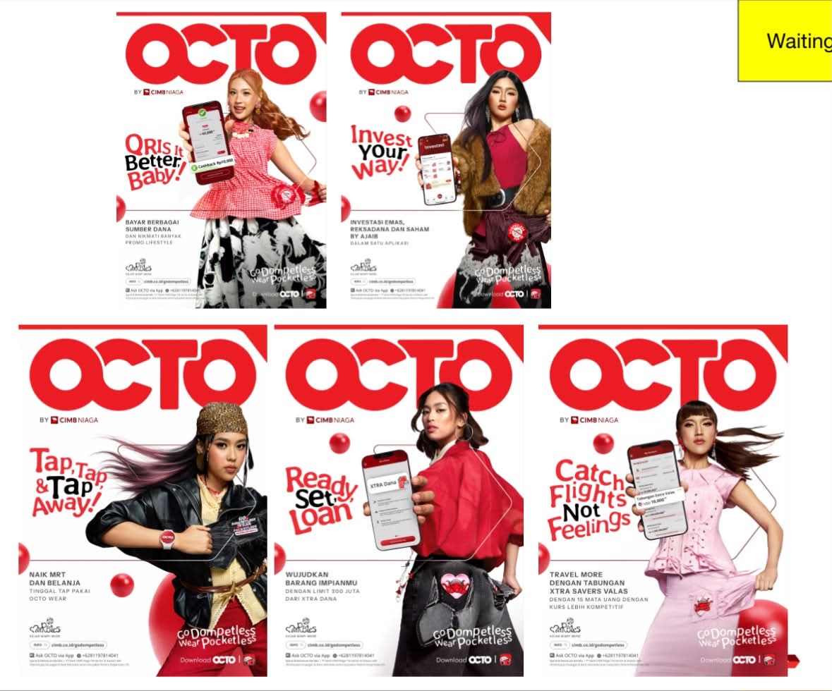 Client poster grid showing five OCTO cover directions